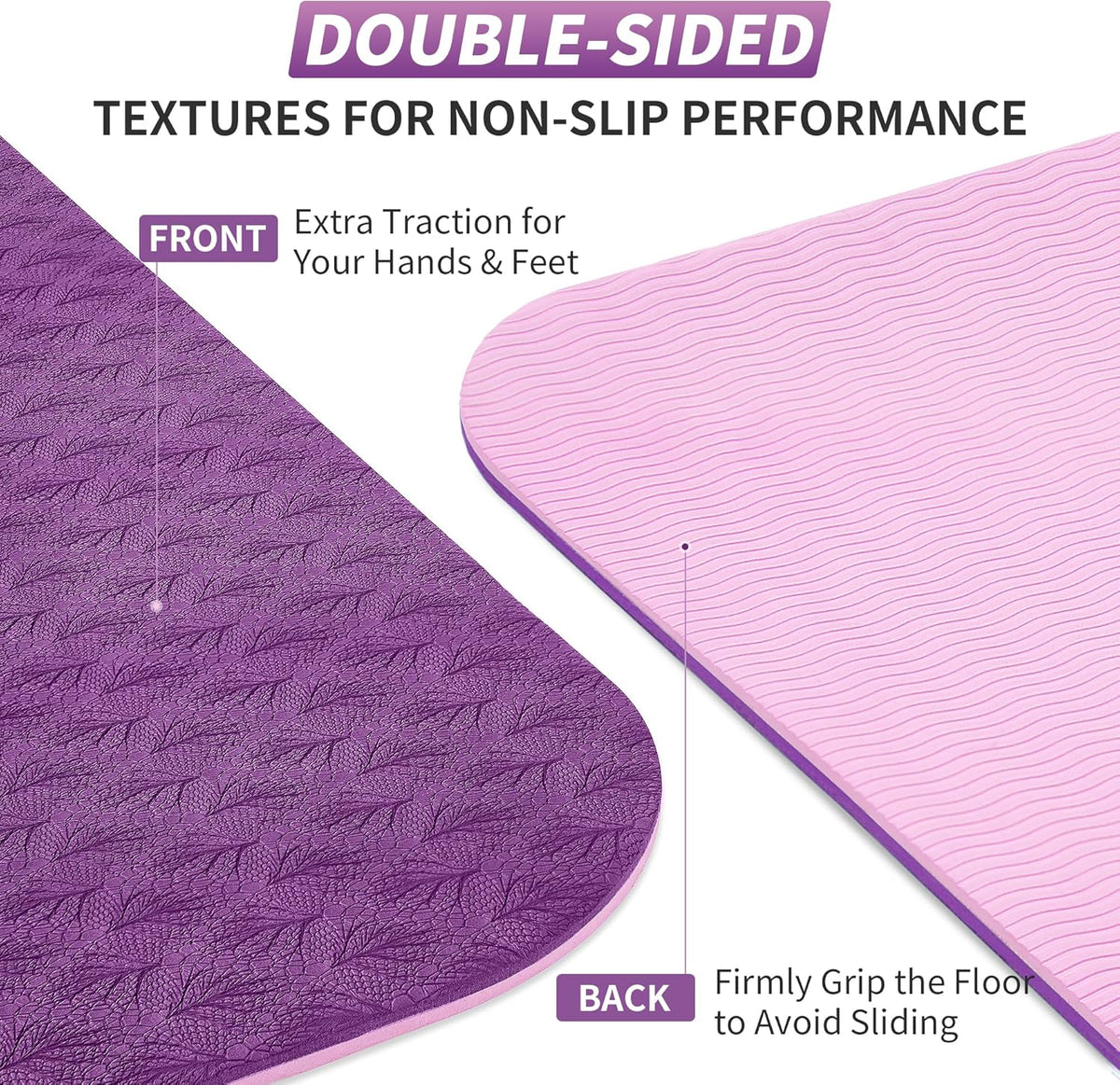 Yoga Mat for Women Men Kids, 1/3 & 1/4 & 2/5 Inch Extra Thick Yoga Mat Non Slip, 72" x 24" TPE Yoga Mats, Workout Mat with Carrying Strap for Yoga, Pilates and Floor Exercises
