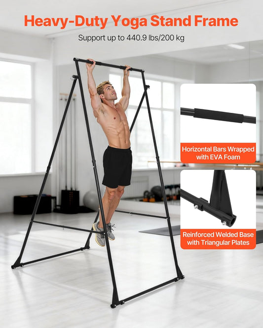 Aerial Yoga Frame & Hammock, 551.15 lbs Load Capacity, 9.68 ft Height Professional Training Swing Stand Comes with 13.1 Yards Aerial Hammock, Yoga Rig for Indoor Outdoor, Purple,Blue