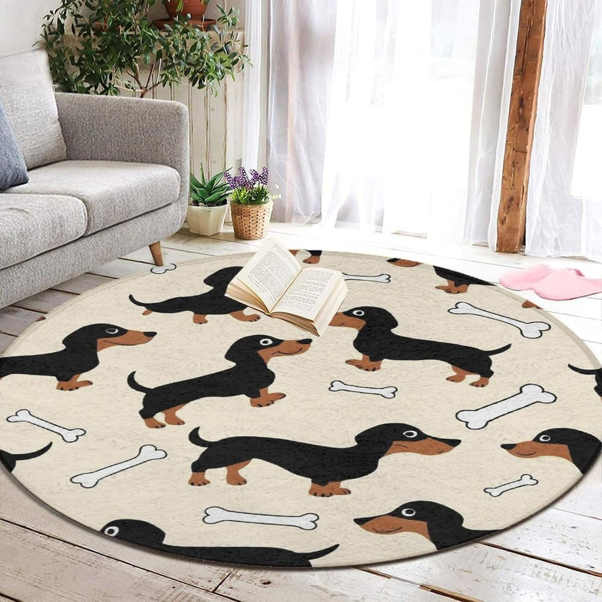 Large Home Decor Mat, Soft Round Yoga Carpet, Non Slip Machine Washable Home Office Circle Rug Gothic Witchy Sun Moon Mushroom Moth