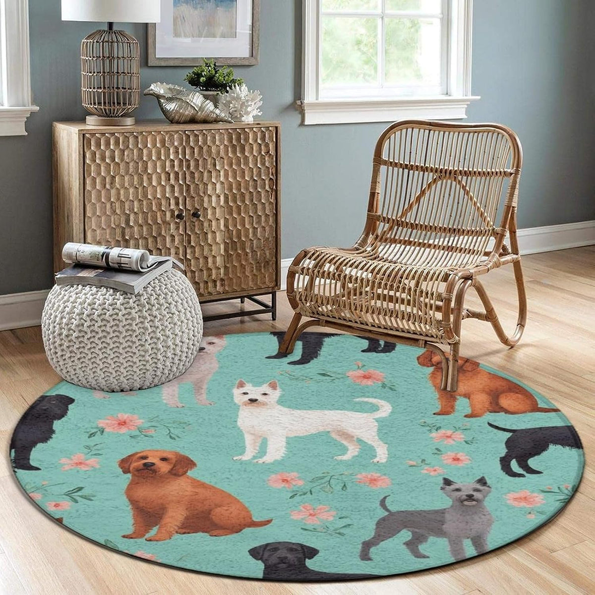 Large Home Decor Mat, Soft Round Yoga Carpet, Non Slip Machine Washable Home Office Circle Rug Gothic Witchy Sun Moon Mushroom Moth