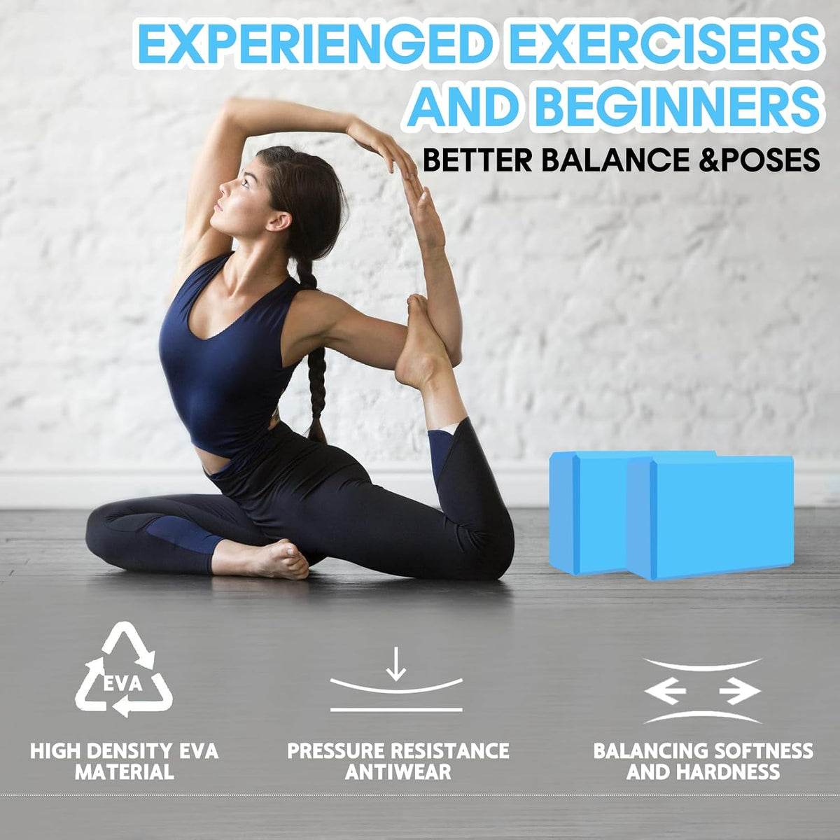Yoga Block - Unsupported Latex Eva foam - Soft non slip surface with bevel for yoga, pilates, meditation - Yoga accessories for stability, balance and deep stretching