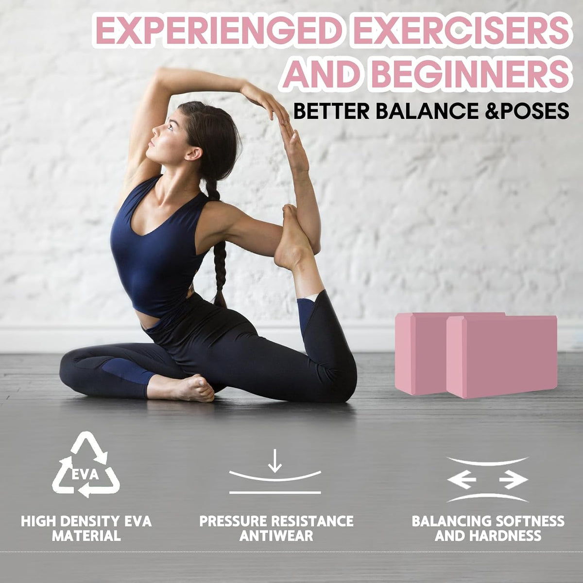 Yoga Block - Unsupported Latex Eva foam - Soft non slip surface with bevel for yoga, pilates, meditation - Yoga accessories for stability, balance and deep stretching