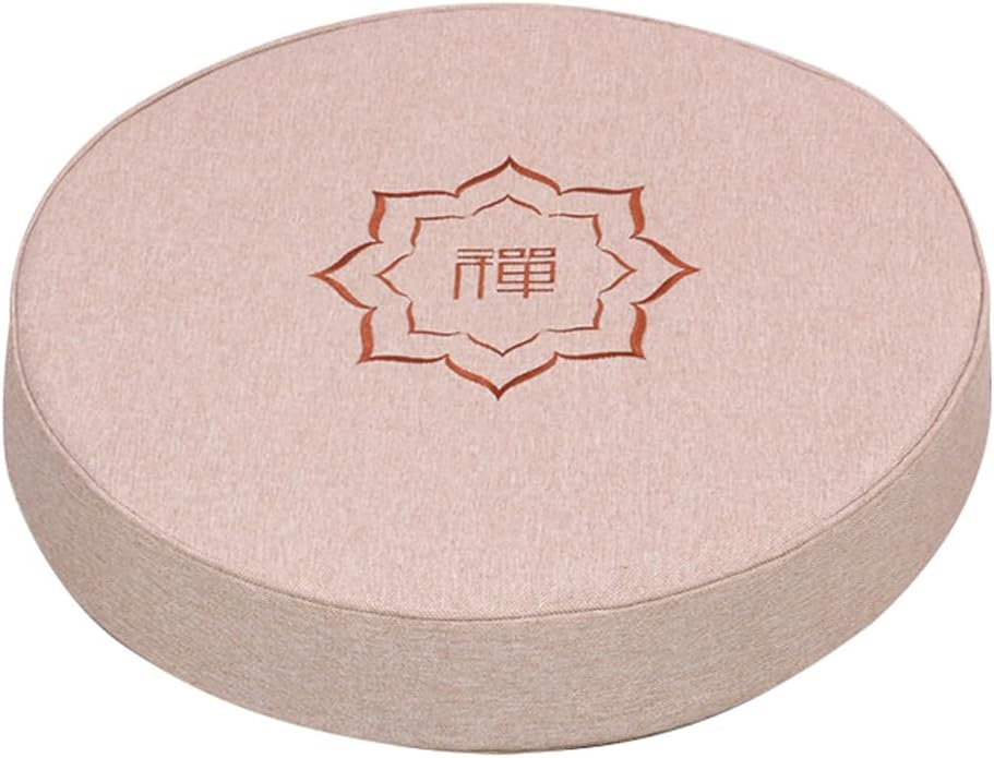 Round Meditation Cushion Mat Set with Washable Cotton Linen Cover, Larger Yoga Mat Bolster Floor Pillows Seating for Adults Meditation Accessories Beige1-40cm