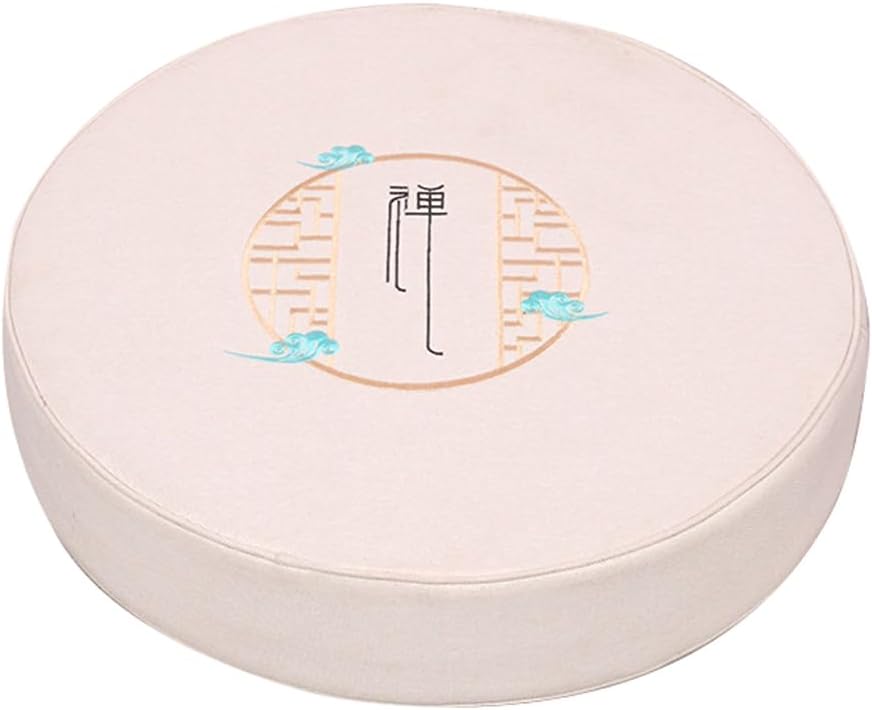 Round Meditation Cushion Mat Set with Washable Cotton Linen Cover, Larger Yoga Mat Bolster Floor Pillows Seating for Adults Meditation Accessories Beige1-40cm
