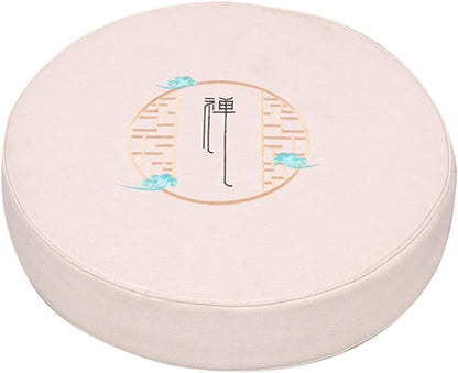 Round Meditation Cushion Mat Set with Washable Cotton Linen Cover, Larger Yoga Mat Bolster Floor Pillows Seating for Adults Meditation Accessories Beige1-40cm