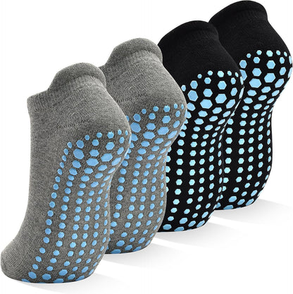Grips Non Slip Socks for Women, 4 Pairs Yoga Pilates Anti Skid Woman Hospital Gripper Socks (5-12)