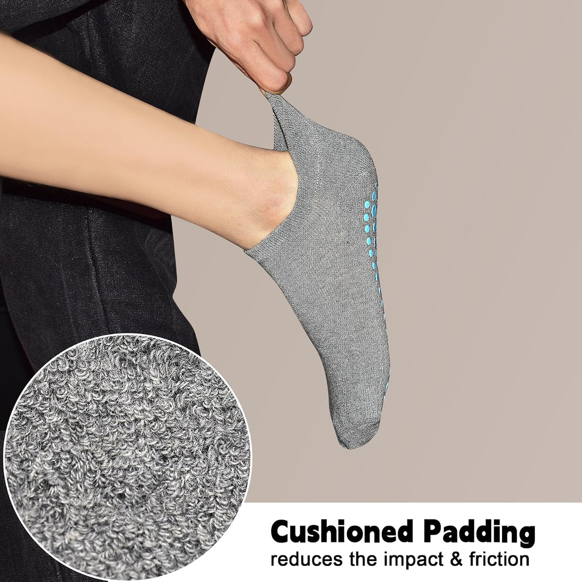 Grips Non Slip Socks for Women, 4 Pairs Yoga Pilates Anti Skid Woman Hospital Gripper Socks (5-12)