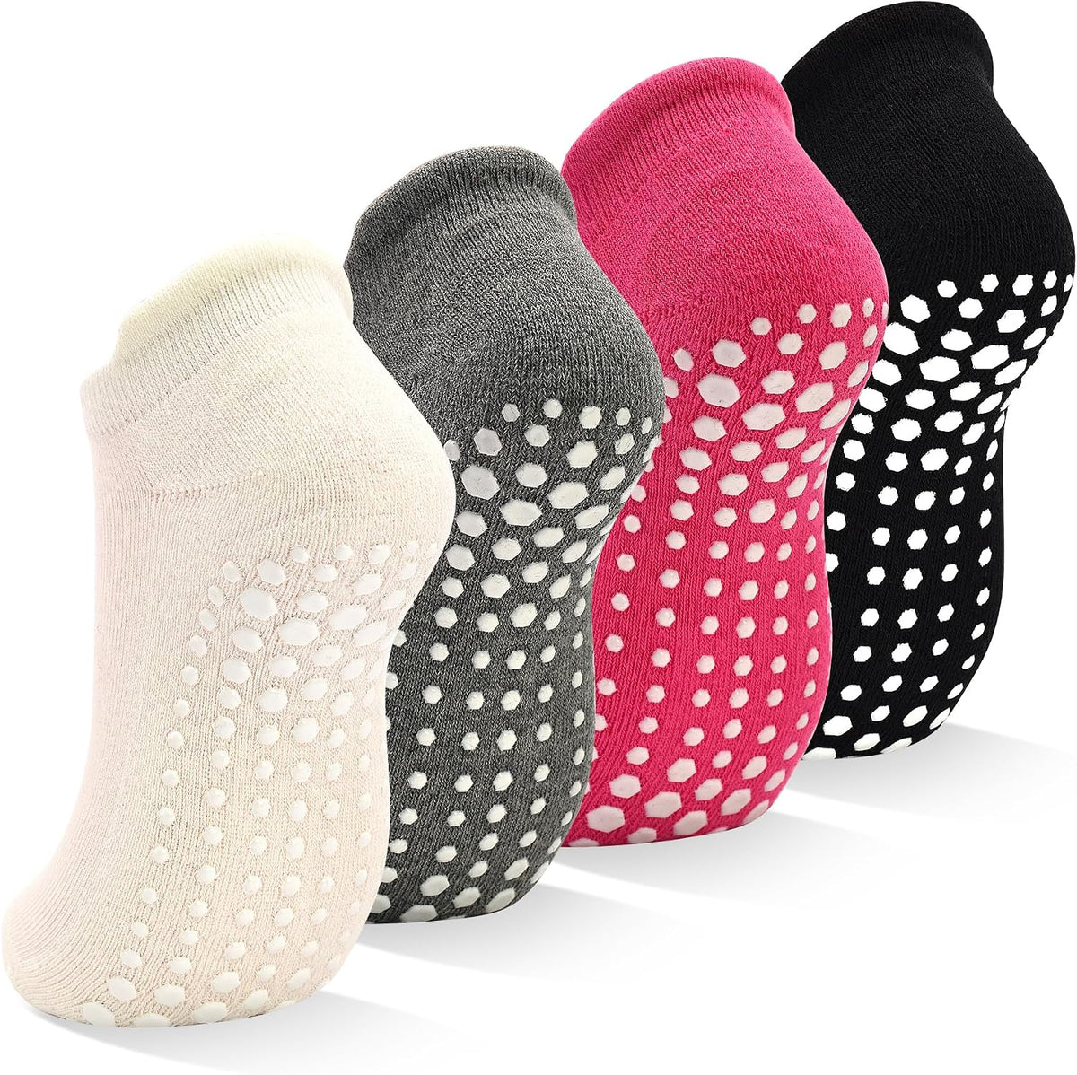 Grips Non Slip Socks for Women, 4 Pairs Yoga Pilates Anti Skid Woman Hospital Gripper Socks (5-12)