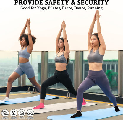 Grips Non Slip Socks for Women, 4 Pairs Yoga Pilates Anti Skid Woman Hospital Gripper Socks (5-12)