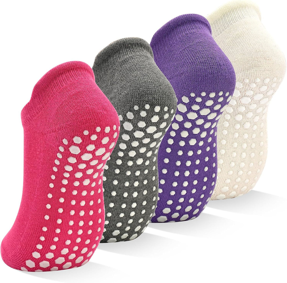 Grips Non Slip Socks for Women, 4 Pairs Yoga Pilates Anti Skid Woman Hospital Gripper Socks (5-12)
