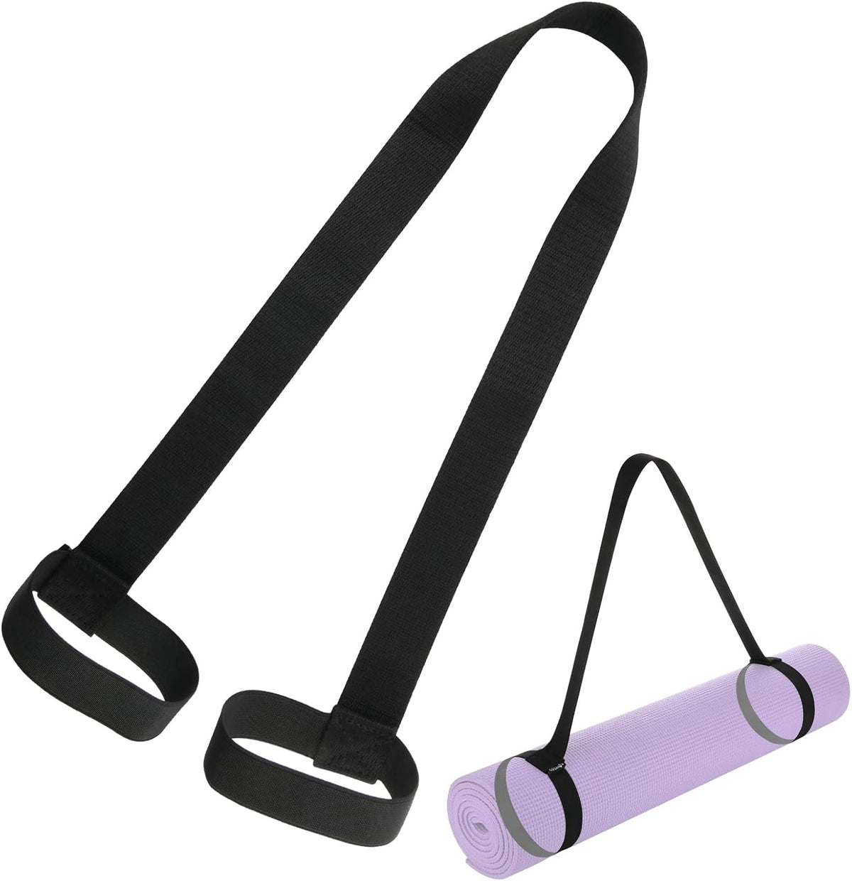 Yoga Pilates Mat Strap - Looped Sling/Harness/Carrier Strap with Stretching Band Loops for Pilates, Exercises & Aerobics Mat Carrying - Soft & Durable Cotton, Black