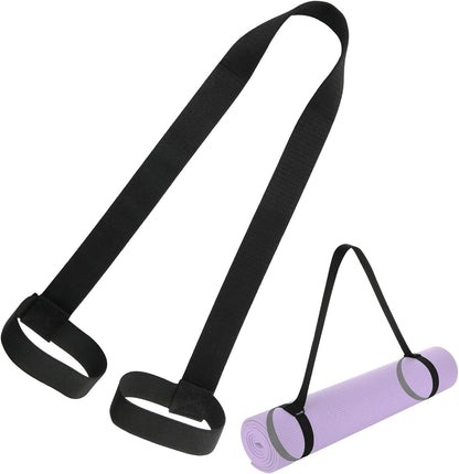 Yoga Pilates Mat Strap - Looped Sling/Harness/Carrier Strap with Stretching Band Loops for Pilates, Exercises & Aerobics Mat Carrying - Soft & Durable Cotton, Black