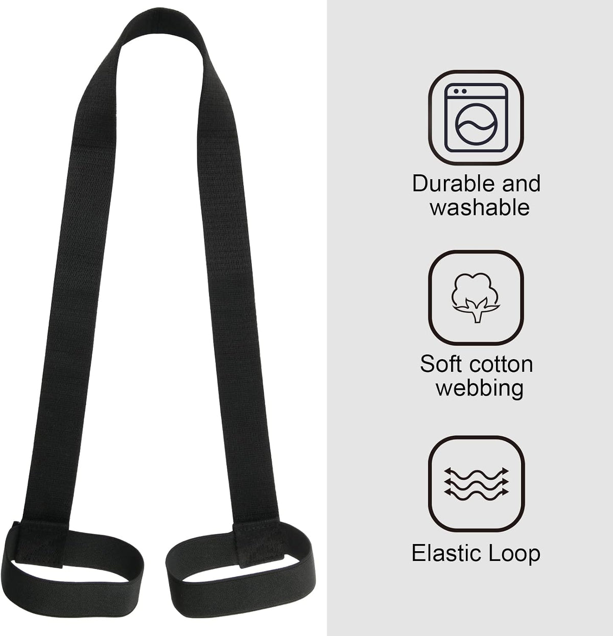 Yoga Pilates Mat Strap - Looped Sling/Harness/Carrier Strap with Stretching Band Loops for Pilates, Exercises & Aerobics Mat Carrying - Soft & Durable Cotton, Black