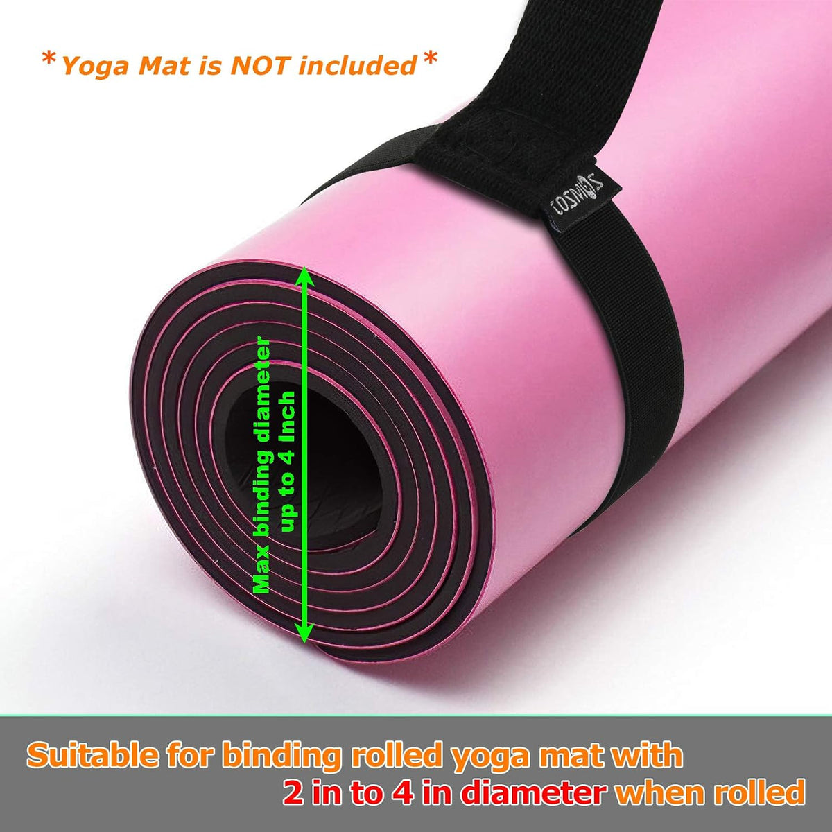 Yoga Pilates Mat Strap - Looped Sling/Harness/Carrier Strap with Stretching Band Loops for Pilates, Exercises & Aerobics Mat Carrying - Soft & Durable Cotton, Black