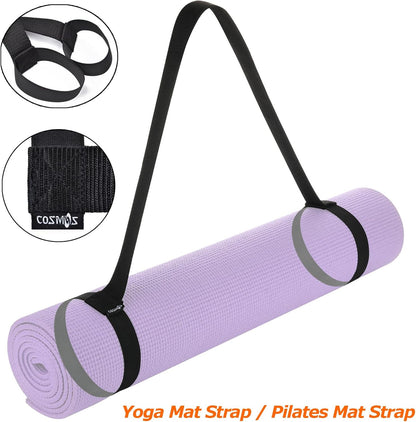 Yoga Pilates Mat Strap - Looped Sling/Harness/Carrier Strap with Stretching Band Loops for Pilates, Exercises & Aerobics Mat Carrying - Soft & Durable Cotton, Black