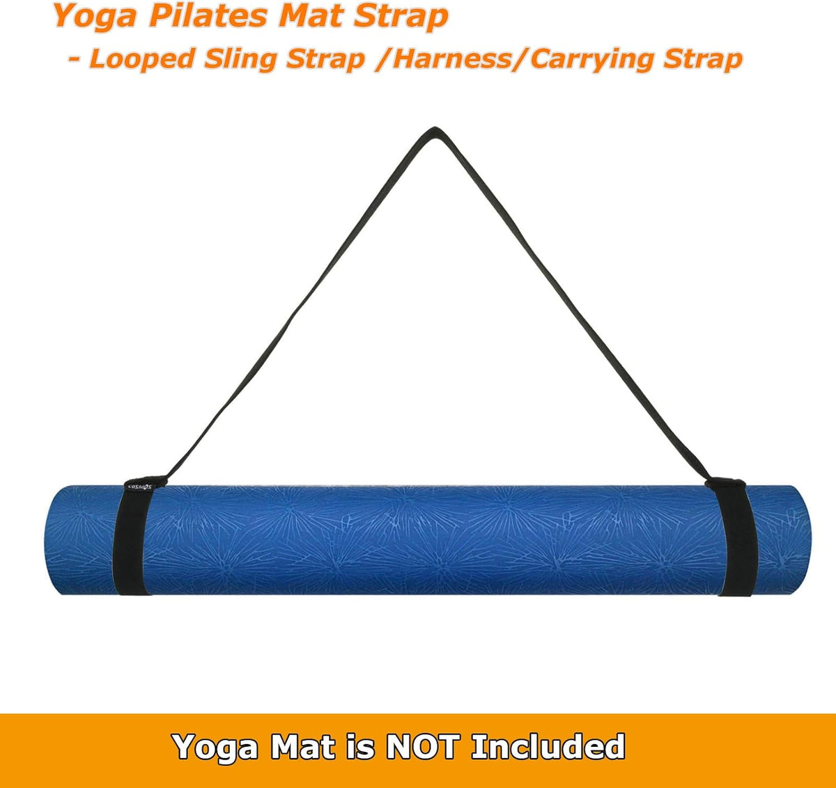 Yoga Pilates Mat Strap - Looped Sling/Harness/Carrier Strap with Stretching Band Loops for Pilates, Exercises & Aerobics Mat Carrying - Soft & Durable Cotton, Black