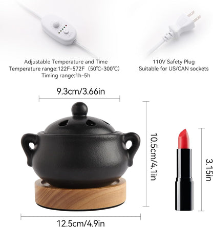 Electric Incense Heater with Adjustable Timer, Bakhoor Burner Electric, Bukhoor Burners for Frankincense Resin Oud Power, Charcoal Free No Open Flame Safer Black