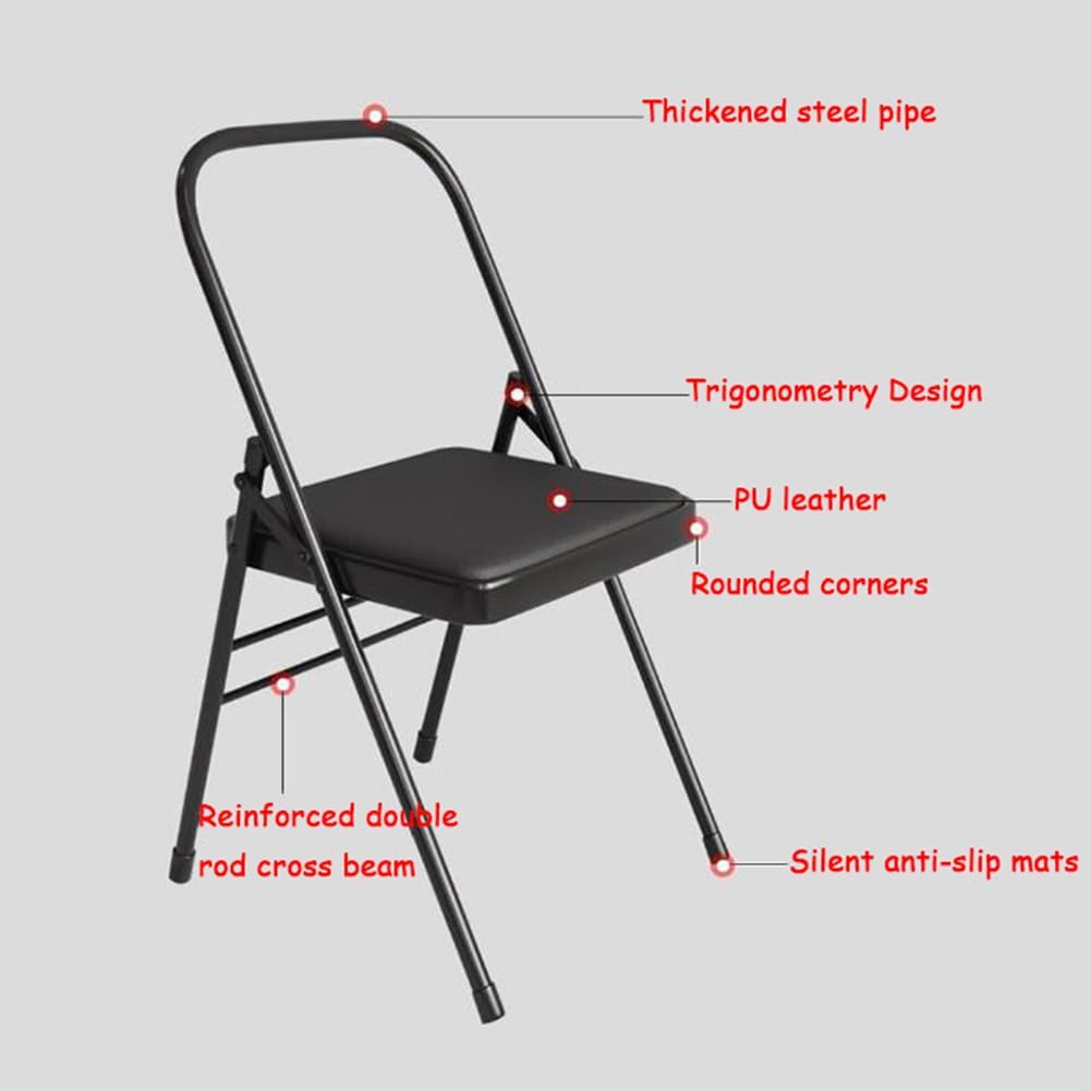 Yoga Auxiliary Chair Folding Yoga Chair Backless Yoga Chair for Abs & Core Balance Handstand Flexibility Strength Training and Back Pain Relieving Black