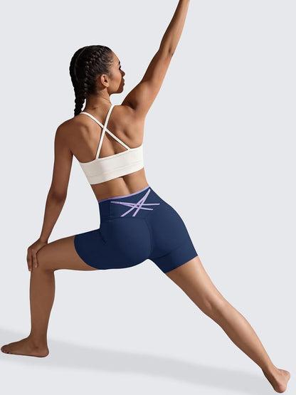 Womens Workout Biker Shorts 5" Color Block High Waisted Yoga Athletic Shorts