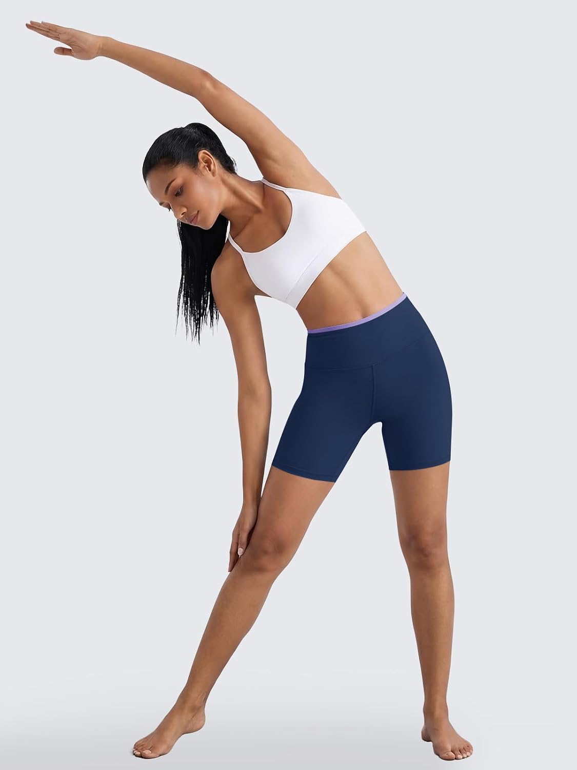 Womens Workout Biker Shorts 5" Color Block High Waisted Yoga Athletic Shorts