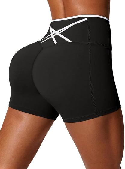 Womens Workout Biker Shorts 5" Color Block High Waisted Yoga Athletic Shorts