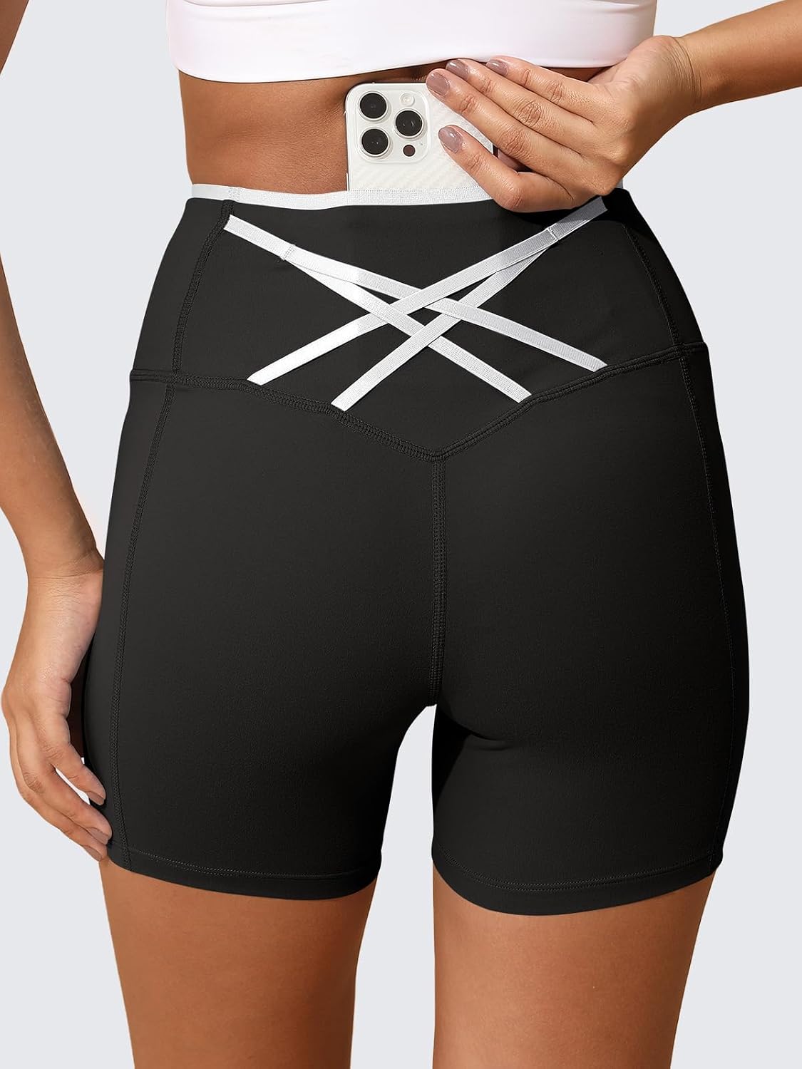 Womens Workout Biker Shorts 5" Color Block High Waisted Yoga Athletic Shorts