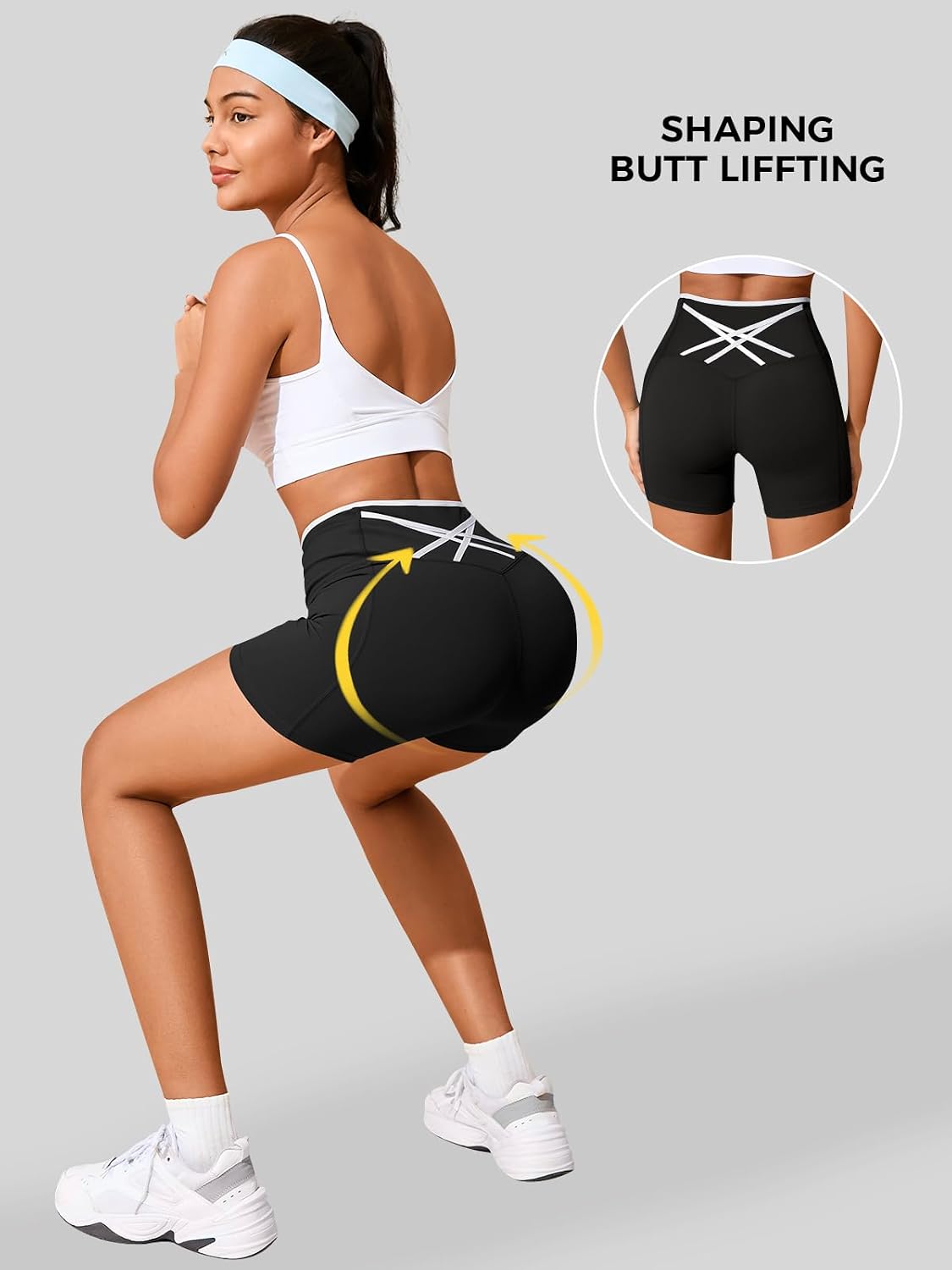 Womens Workout Biker Shorts 5" Color Block High Waisted Yoga Athletic Shorts