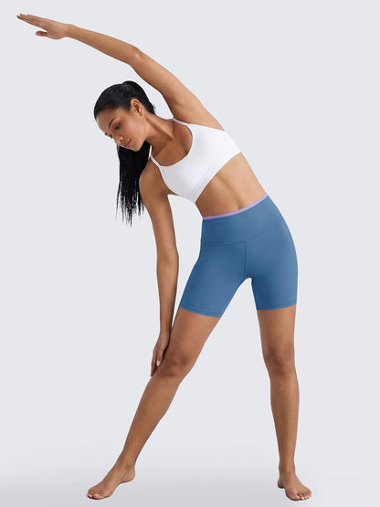 Womens Workout Biker Shorts 5" Color Block High Waisted Yoga Athletic Shorts