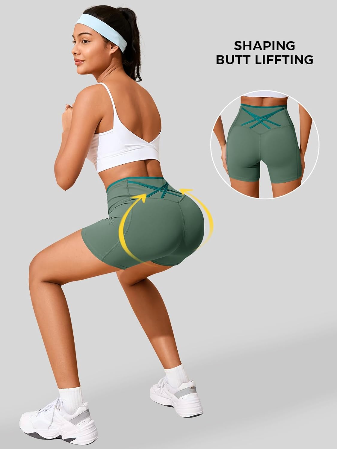 Womens Workout Biker Shorts 5" Color Block High Waisted Yoga Athletic Shorts