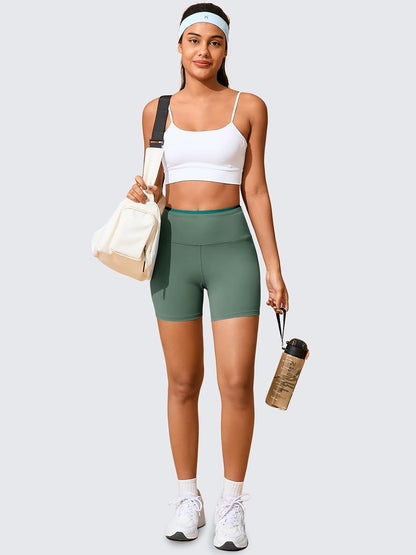 Womens Workout Biker Shorts 5" Color Block High Waisted Yoga Athletic Shorts