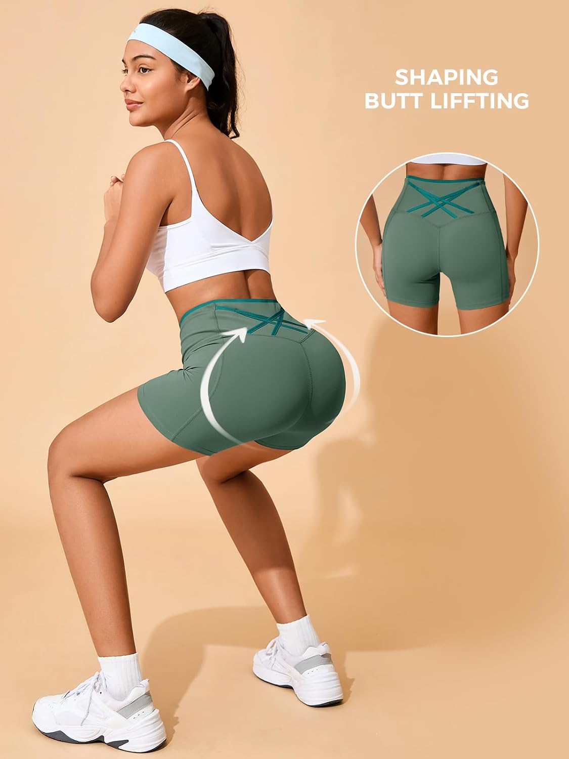 Womens Workout Biker Shorts 5" Color Block High Waisted Yoga Athletic Shorts