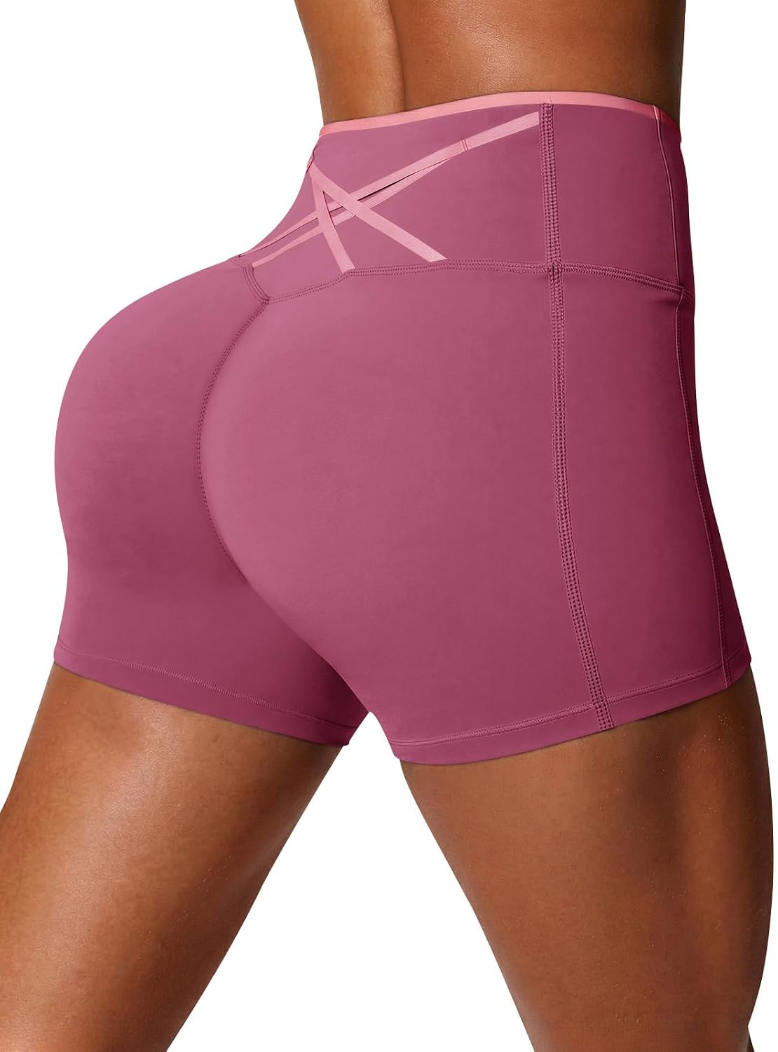 Womens Workout Biker Shorts 5" Color Block High Waisted Yoga Athletic Shorts