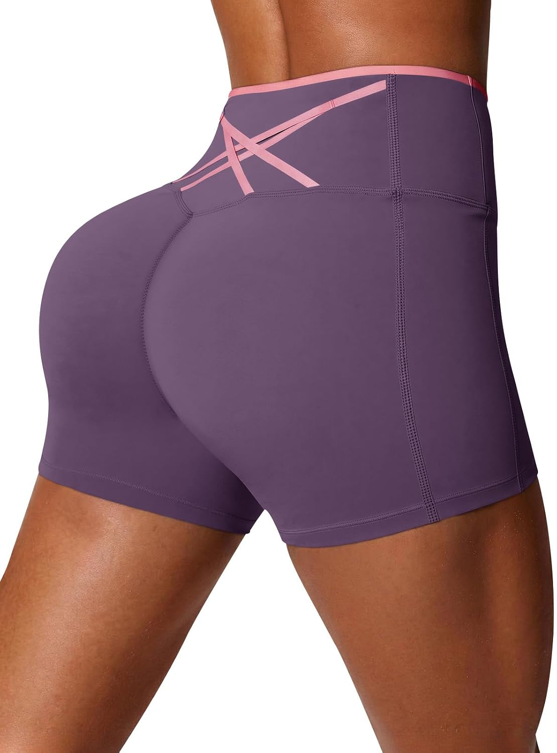Womens Workout Biker Shorts 5" Color Block High Waisted Yoga Athletic Shorts