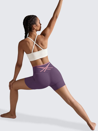 Womens Workout Biker Shorts 5" Color Block High Waisted Yoga Athletic Shorts