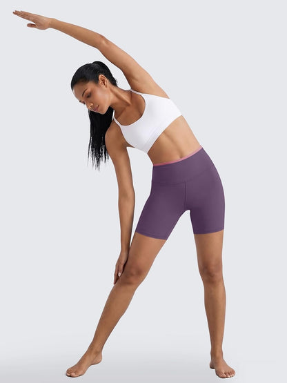 Womens Workout Biker Shorts 5" Color Block High Waisted Yoga Athletic Shorts