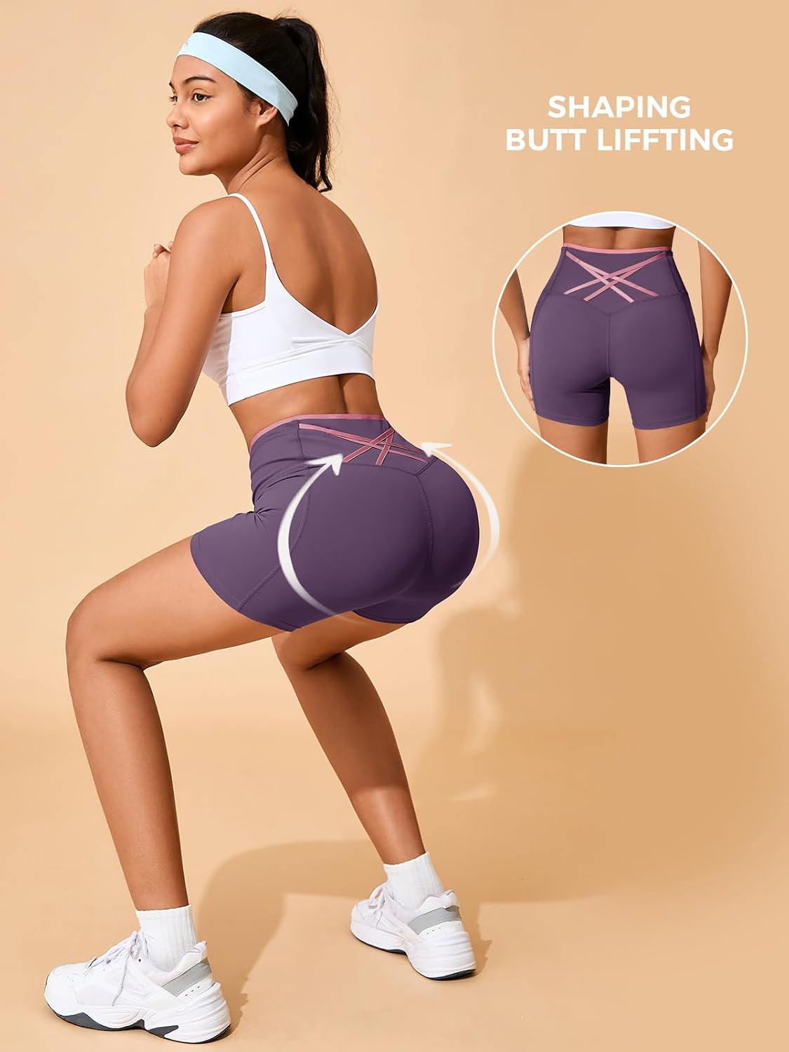 Womens Workout Biker Shorts 5" Color Block High Waisted Yoga Athletic Shorts