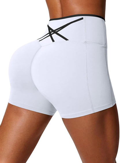 Womens Workout Biker Shorts 5" Color Block High Waisted Yoga Athletic Shorts
