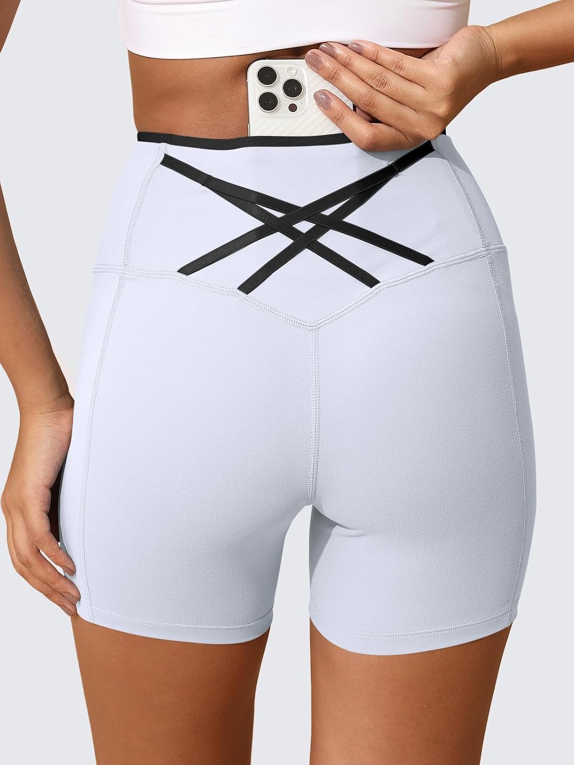Womens Workout Biker Shorts 5" Color Block High Waisted Yoga Athletic Shorts