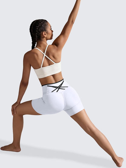 Womens Workout Biker Shorts 5" Color Block High Waisted Yoga Athletic Shorts