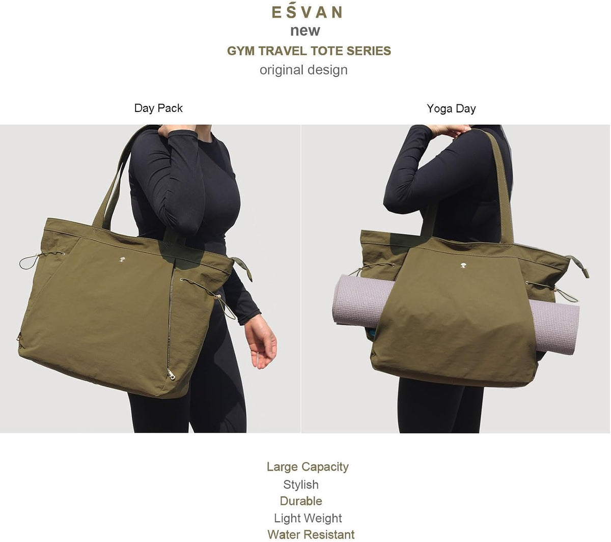 Yoga Tote Bag for Women Shoulder Bags Drawstring for Office Workout Travel Carryall Pilates Gym and Beach