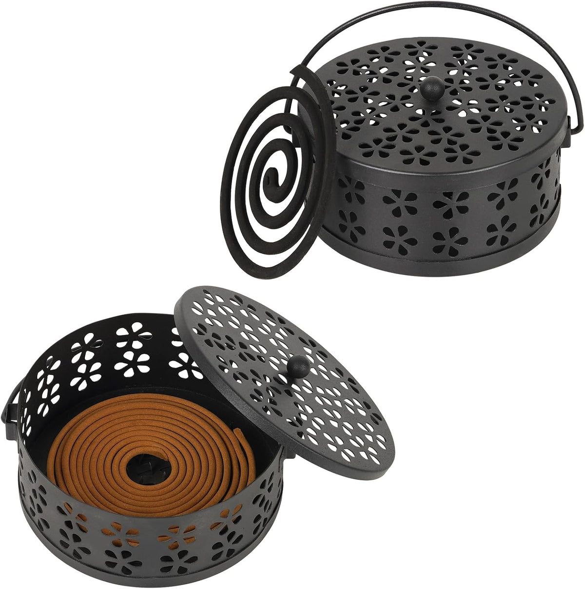 Portable Iron Mosquito Coil Holder with Handle, Bronze