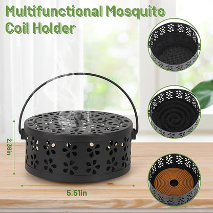 Portable Iron Mosquito Coil Holder with Handle, Bronze