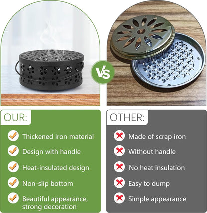 Portable Iron Mosquito Coil Holder with Handle, Bronze