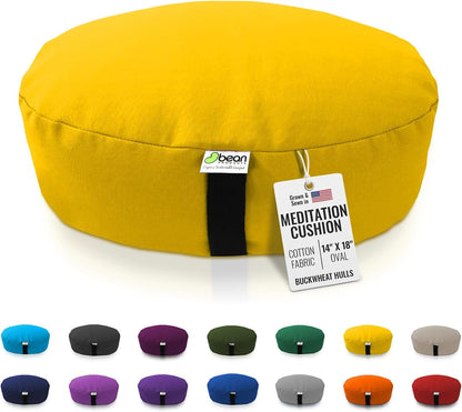 Zafu Meditation Pillows for Sitting on Floor, Yoga Cushion, Cotton Yoga Pillow, Zafu Meditation Cushion, Zen Kneeling Prayer Pad- Made in USA - Round or Oval