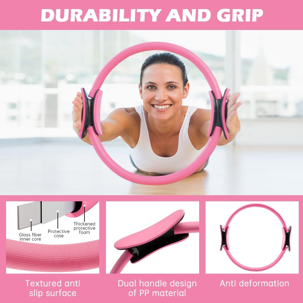 At Home Pilates Kit for Women, Home Workout Pilates Equipment Set with Pilates Ring, Ball, Resistance Band, Resistance Bands, Yoga Strap, Bag, Pilates Essentials Kit for Starter, Beginners