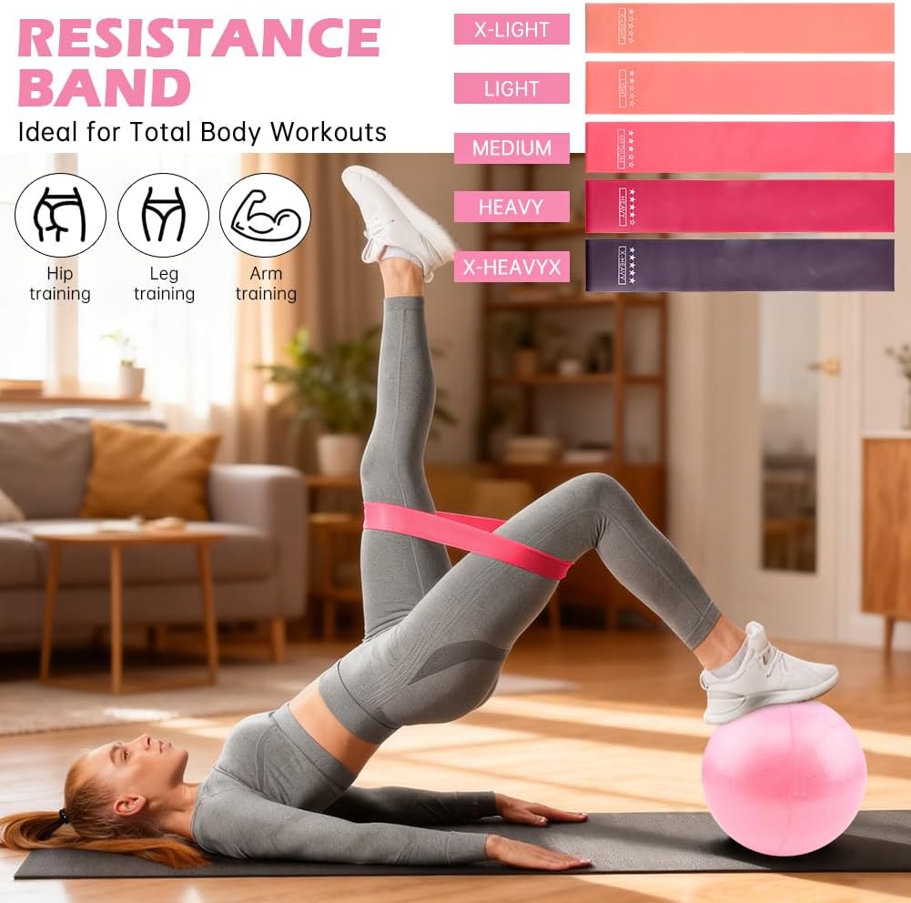 At Home Pilates Kit for Women, Home Workout Pilates Equipment Set with Pilates Ring, Ball, Resistance Band, Resistance Bands, Yoga Strap, Bag, Pilates Essentials Kit for Starter, Beginners