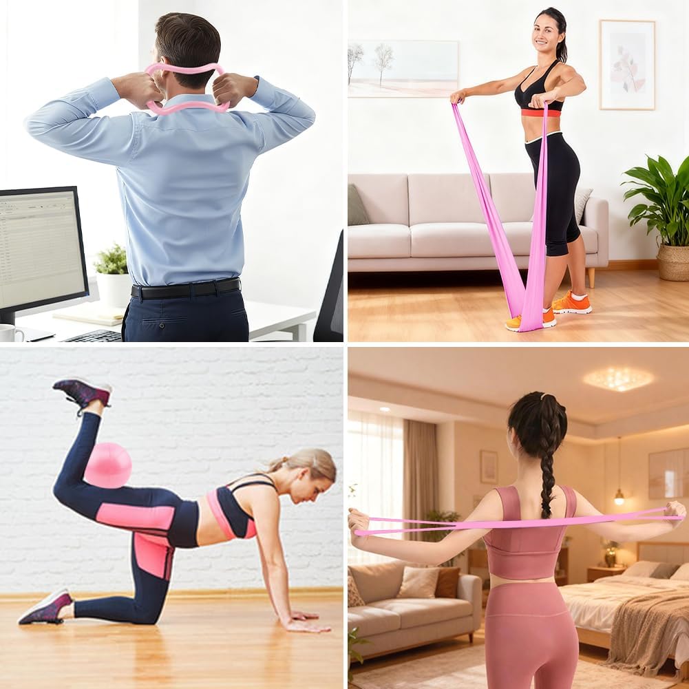 At Home Pilates Kit for Women, Home Workout Pilates Equipment Set with Pilates Ring, Ball, Resistance Band, Resistance Bands, Yoga Strap, Bag, Pilates Essentials Kit for Starter, Beginners