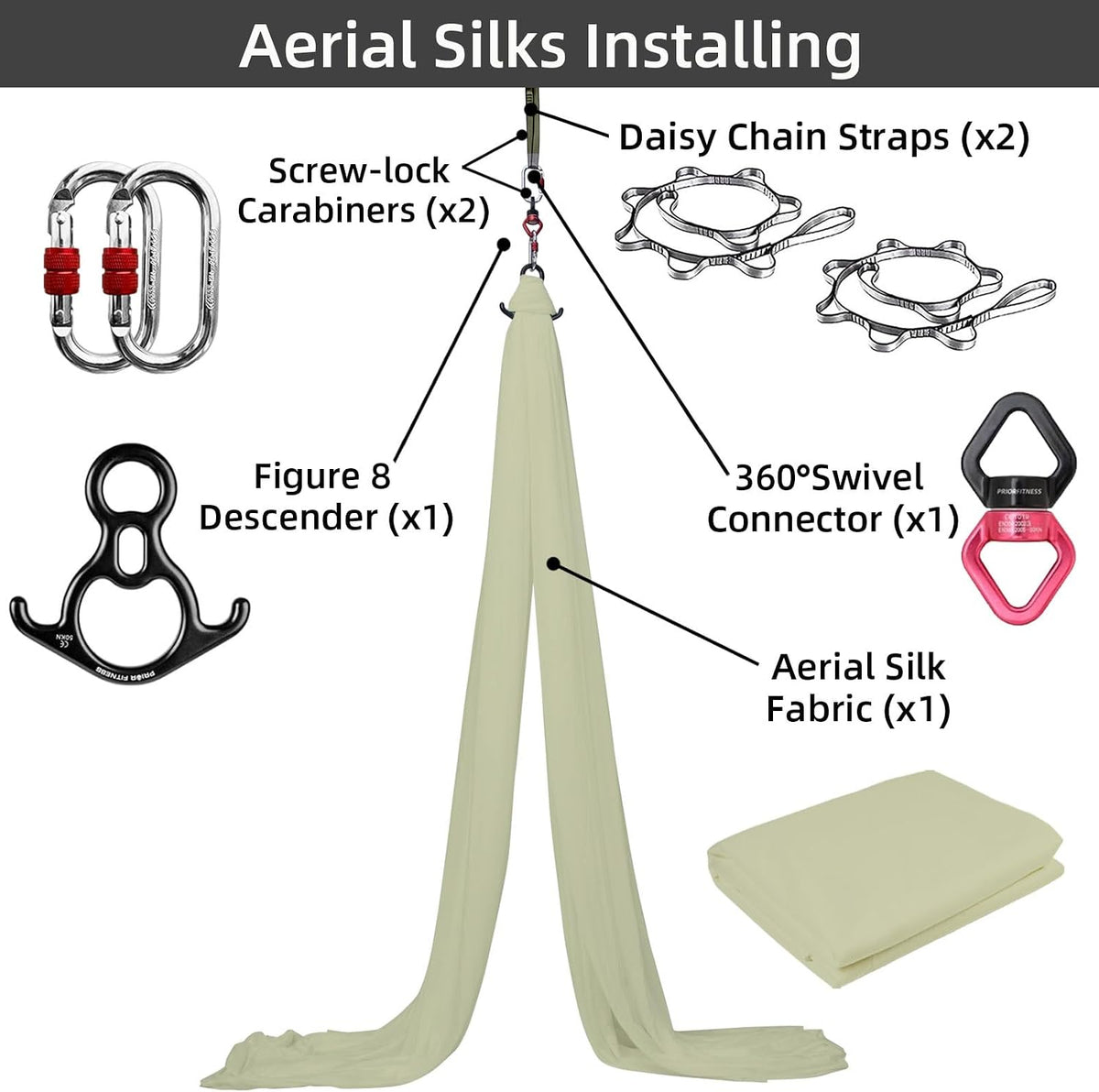 Aerial Silks Kit, SGS&CE Certified, 9/15/20Yards