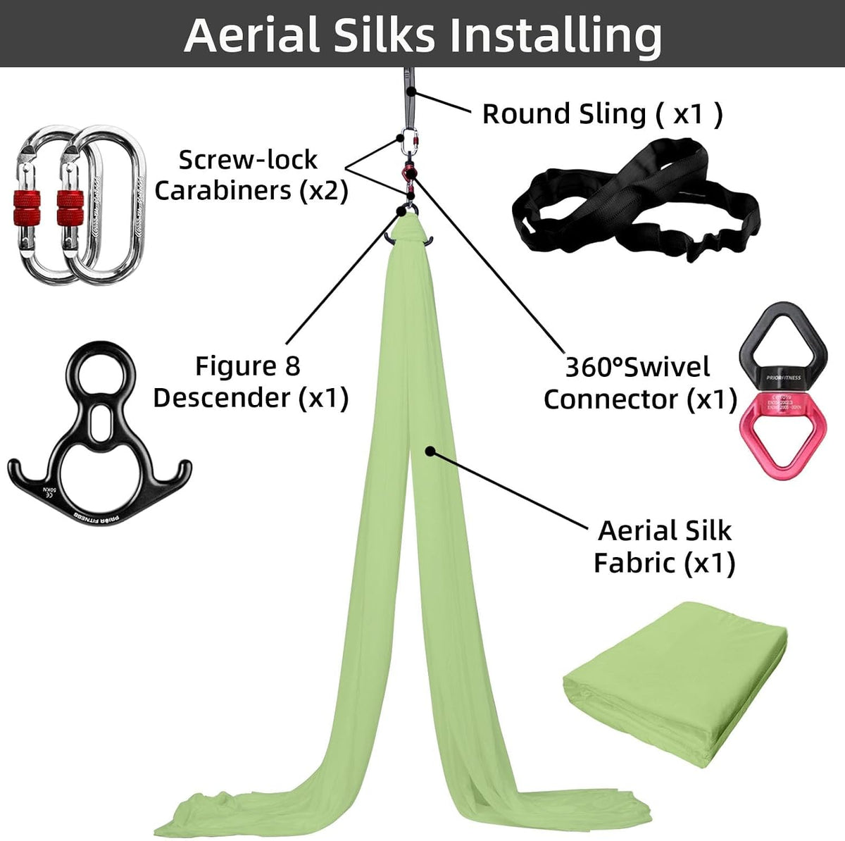 Aerial Silks Kit, SGS&CE Certified, 9/15/20Yards