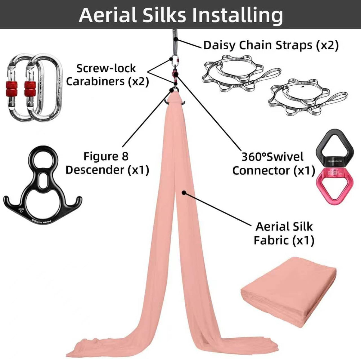 Aerial Silks Kit, SGS&CE Certified, 9/15/20Yards